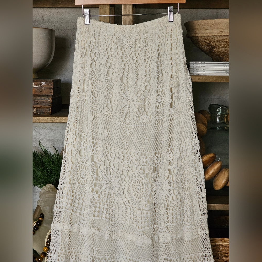 Pat Dahnke Made In Texas Cotton Crochet Maxi Skirt in Cream M/L - Picture 2 of 8